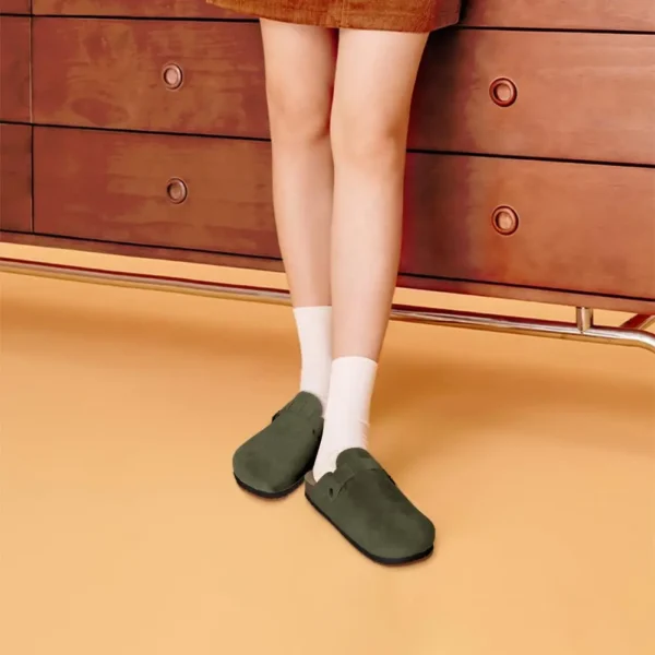 KIDMI Wildleder-Clogs für Damen und Herren, Pantoletten, Korkfußbett, Sandalen mit Fußgewölbeunterstützung, modische, rutschfeste Outdoor-Strand-Hausschuhe, Heimschuhe 4
