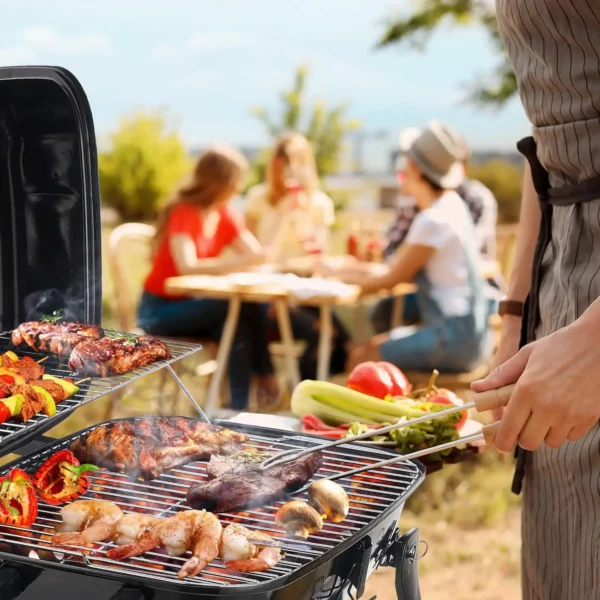 Tragbarer Holzkohlegrill, kleiner Tisch-Holzkohlegrill zum Kochen im Freien, Grillen, faltbarer Tisch, Grill für Camping, Picknick 2