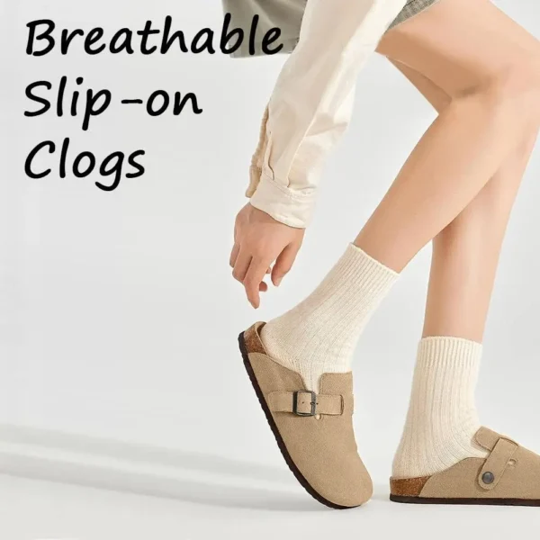 Crestar Cork Wildleder Pantoletten Hausschuhe für Damen Mode Herren Clogs Schuhe Klassische rutschfeste Outdoor-Hausschuhe aus Kork mit Fußgewölbeunterstützung 4