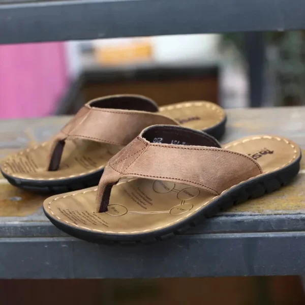 Sommer Schuhe Männer Hausschuhe Echtes Leder Herren Flip-Flops Flache Herren Sandalen Urlaub Nicht-slip Schwarz Khaki A673 5