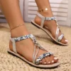 Böhmischer Stil, geflochtene flache Sandalen für Damen, 2022, Sommerdruck, Strandschuhe, Damenmode, elastisches Band, römische Alias Mujer 4