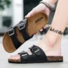 Kidmi Cork Footbed Sandalen für Damen Herren Sandalen Sommer Strand Sandalen Herren Doppelschnalle Slip-On Sandalen Rutschfeste Herren Kork Sandalen 3