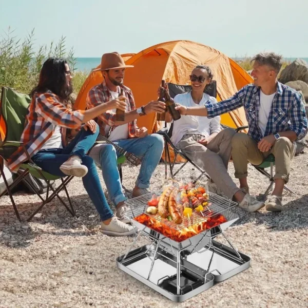 Faltbarer Edelstahl Camping Feuerstelle tragbarer Holzkohle grill Rucksack grill zum Kochen im Freien Wandern Camping Picknick 5