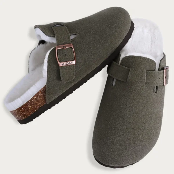 KIDMI Wildleder-Clogs für Damen und Herren, Pantoletten, Korkfußbett, Sandalen mit Fußgewölbeunterstützung, modische, rutschfeste Outdoor-Strand-Hausschuhe, Heimschuhe 6