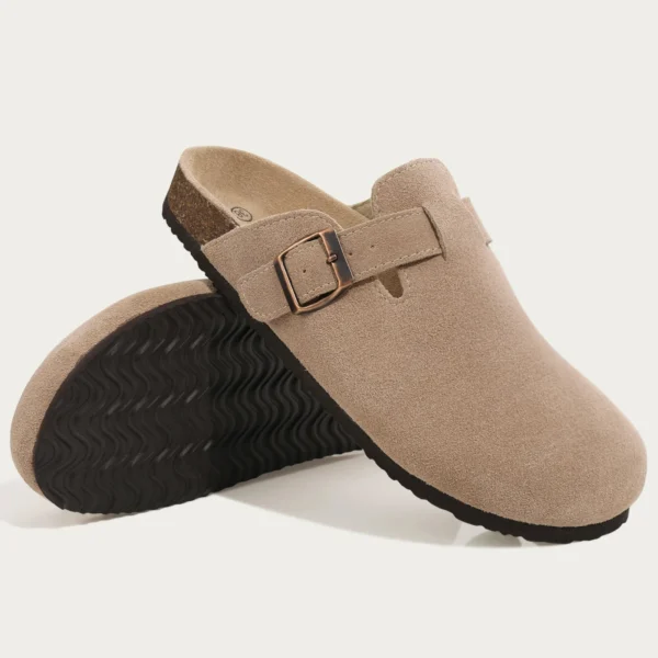 Crestar Cork Wildleder Pantoletten Hausschuhe für Damen Mode Herren Clogs Schuhe Klassische rutschfeste Outdoor-Hausschuhe aus Kork mit Fußgewölbeunterstützung 3