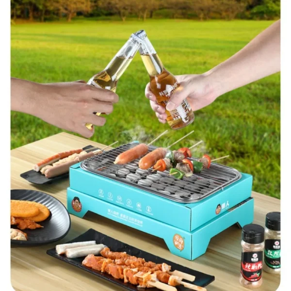 Einweggrill, tragbarer Holzkohlegrill, Grillset zum Kochen im Innen- und Außenbereich, Grillset für BBQ, Picknick, Camping 4