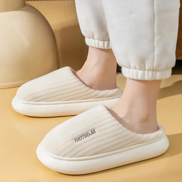 Paar Hausschuhe Indoor Streifen Flusen Memory Foam Fluffy Eva Anti-Rutsch Weiche Ferse Rutschfeste Plüsch Hausschuhe Damen Winter Hausschuhe 2