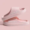 Feslishoet Frauen Brief Hausschuhe Strand Rutschen Einfarbig Herren Dicke Sohle Indoor Badezimmer Anti Slip Schuhe Sommer Paar Sandalen 4