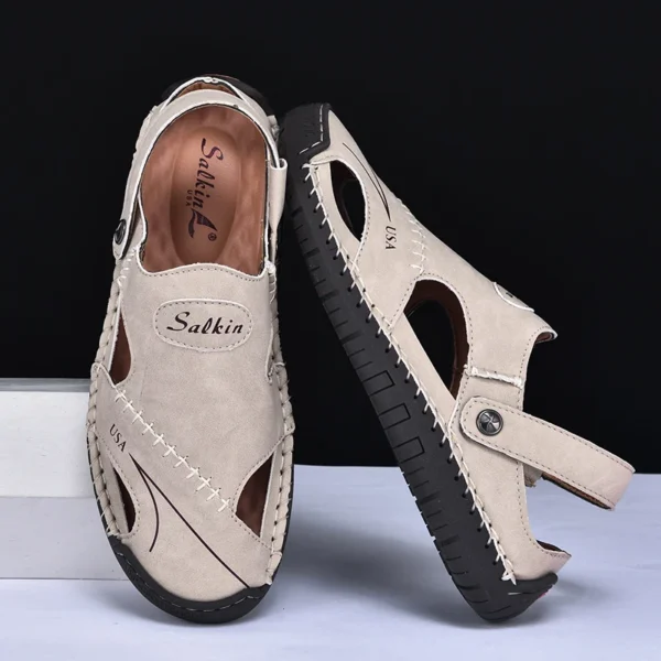 Neue Handgemachte Sommer Sandalen Männer Atmungsaktive Leder Schuhe Mann Im Freien Männer Sandalen Gleitschutz Strand Sandalen Hohl Schuhe Mode 6