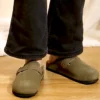 Evshine Damen Wildleder Clogs Leder Pantoletten Kartoffelschuhe mit Fußgewölbeunterstützung Korkfußbett Sandalen Mode Herren Hausschuhe Kork Pantoletten 6