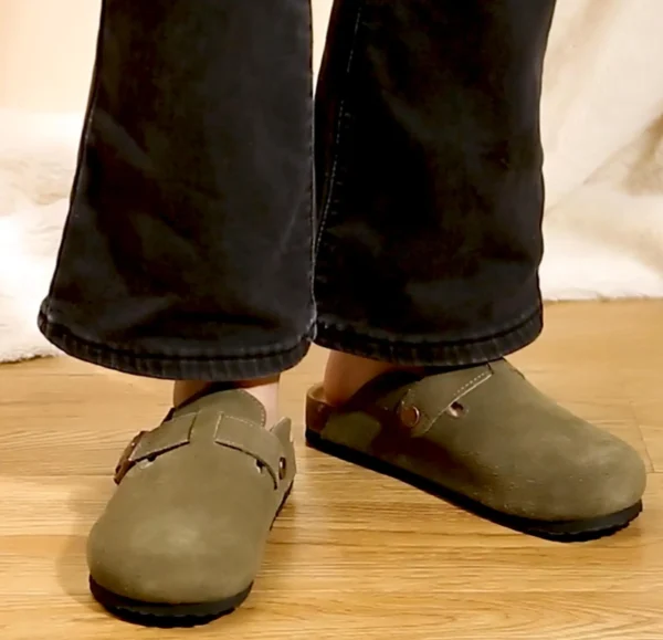 Evshine Damen Wildleder Clogs Leder Pantoletten Kartoffelschuhe mit Fußgewölbeunterstützung Korkfußbett Sandalen Mode Herren Hausschuhe Kork Pantoletten 6