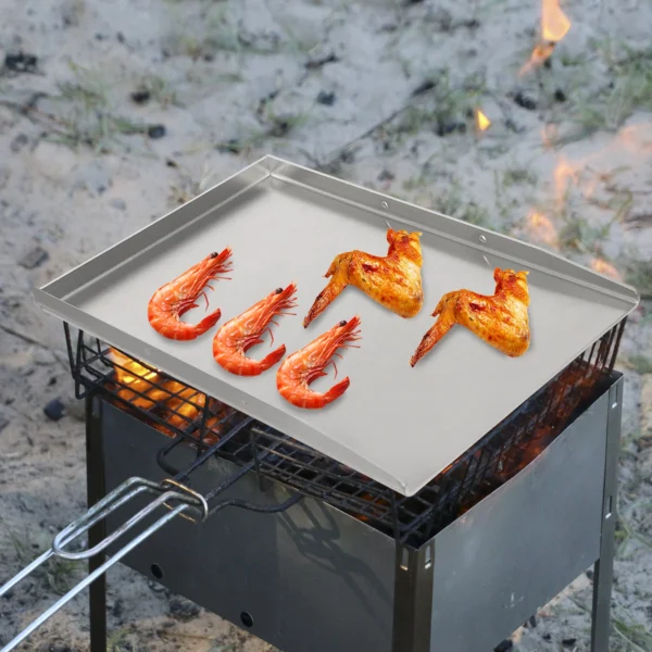 Edelstahlgrill mit zwei Griffen für die meisten Gasgrills und Holzkohlegrills. Universelles BBQ-Grillpfanne-Grilltablett 5