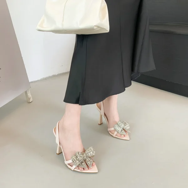 Sexy Mode Spitz Strass Bogen Feine Ferse Frauen Sommer Hochhackige Sandalen Bankett Kleid Schuhe 4