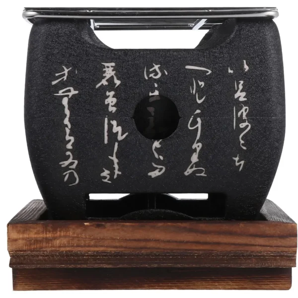 Japanisches Grillregal mit Holzsockel, rutschfest, rutschfest, Holzkohlegrills, Hibachi, runder Tischplatte, Metallgrill, für Zuhause, Braten, Herd 6