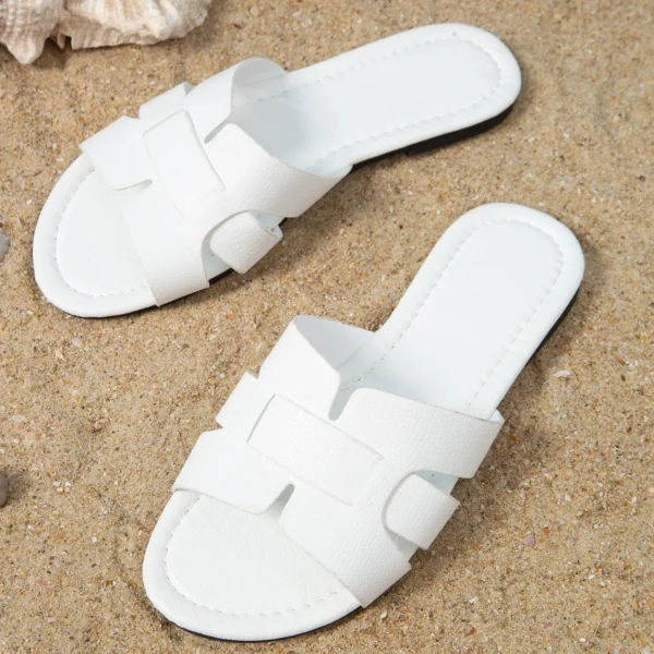 Weiße flache Hausschuhe für Damen, Sandalen mit offenem Absatz, Strandschuhe, lässige Damenschuhe, geeignet für drinnen und draußen 4