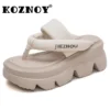 Koznoy 7,5 cm Peep Toe Schaffell Flip Leder hohle Mode Sandalen Hausschuhe Mary Jane Designer Frauen Sommer Wohnungen Loafer Schuhe