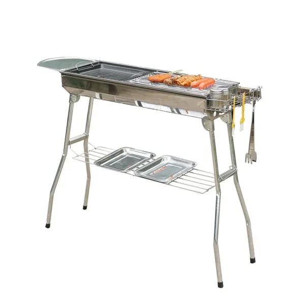 Holzkohlegrill aus Edelstahl für den Außenbereich, großes Grillwerkzeug, tragbar, mit kostenloser Installation, Griff, zusammenklappbar, zum Kochen 5