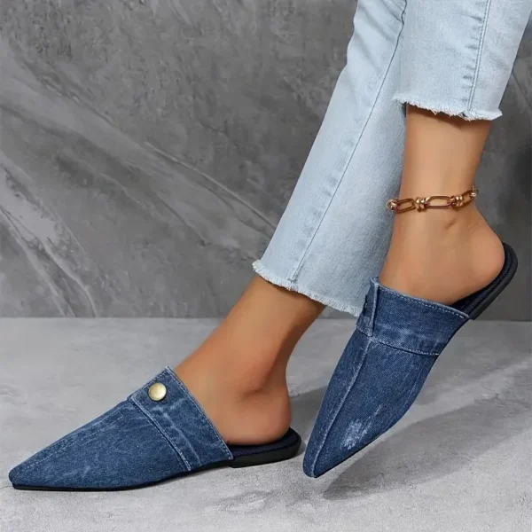 Frauen Hausschuhe Bequeme Vielseitige Hausschuhe Frauen Denim Runde Kappe Flache 2025, Neue Strand Sandalen Rutschen Frauen Zapatos De Mujer 6