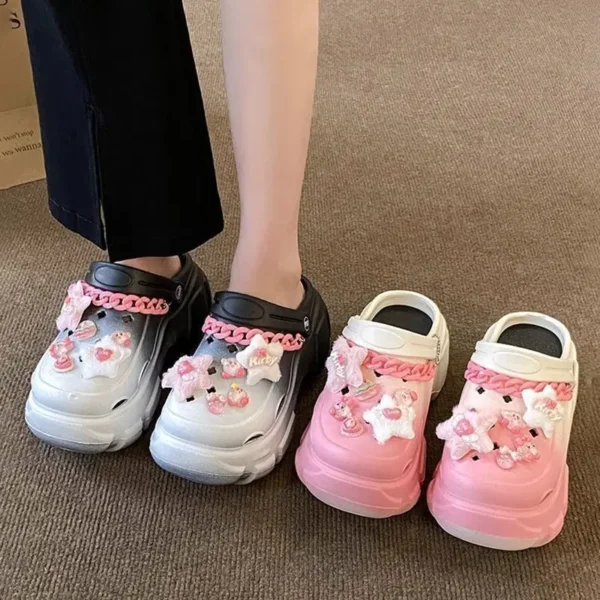 Farbverlauf dicken Boden atmungsaktive Sandalen weiblichen Sommer draußen tragen Mode Cartoon Zubehör DIY Erhöhung rutschfeste Sandalen 2