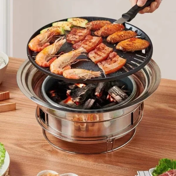 Multifunktionaler Holzkohlegrill, koreanischer BBQ-Grill für den Haushalt, tragbarer Camping-Grillofen, Tisch-Räuchergrill 2