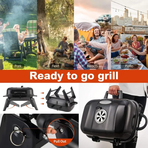 Tragbarer Holzkohlegrill, kleiner Tisch-Holzkohlegrill zum Kochen im Freien, Grillen, faltbarer Tisch, Grill für Camping, Picknick 4
