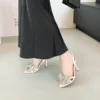 Sexy Mode Spitz Strass Bogen Feine Ferse Frauen Sommer Hochhackige Sandalen Bankett Kleid Schuhe