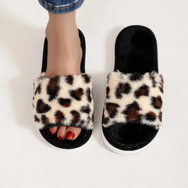 Herbst Winter Leopard Print Hausschuhe frauen Mode Plüsch Fell Rutschen Hause Flip-Flops Innen Warme EVA Anti Slip Wohnzimmer schuh 3