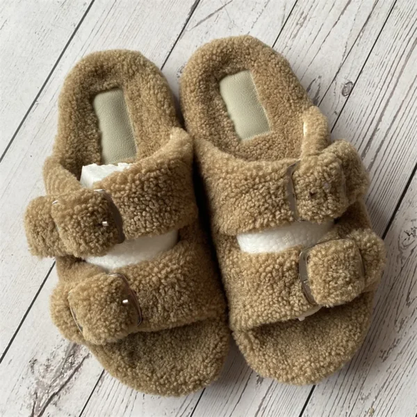 Neue Frau Echt Wolle Slipper Plüsch Warme Wohnungen Hausschuhe Plaform Schuhe Flip-Flops frauen Sandalen Sommer 2025, Designer Schuhe 6