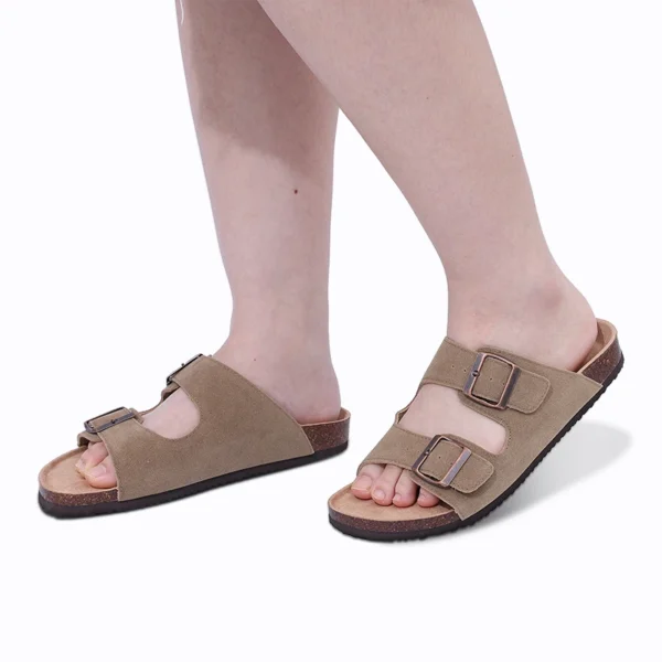Comwarm Mode Damen Wildleder Pantoletten Hausschuhe Herren Clogs Kork Einlegesohle Sandalen mit Fußgewölbeunterstützung Outdoor Strand Slides Home Schuhe 4