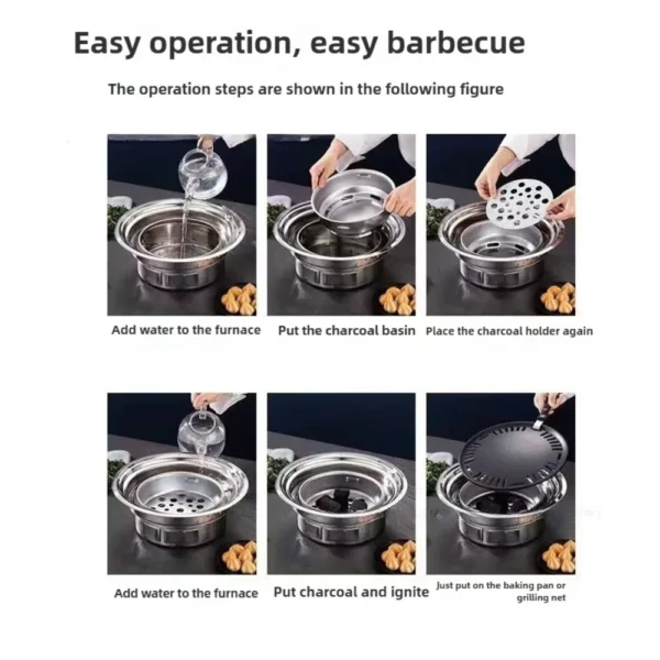 Multifunktionaler Holzkohlegrill, koreanischer BBQ-Grill für den Haushalt, tragbarer Camping-Grillofen, Tisch-Räuchergrill 6