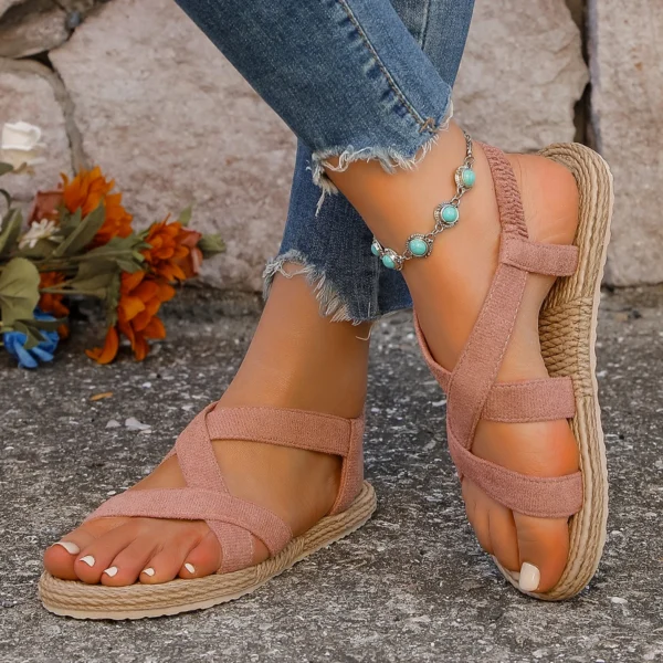 Die einfarbige Damenmode verfügt über trendige, rutschfeste, verschleißfeste, flache Sandalen mit weicher Sohle 4