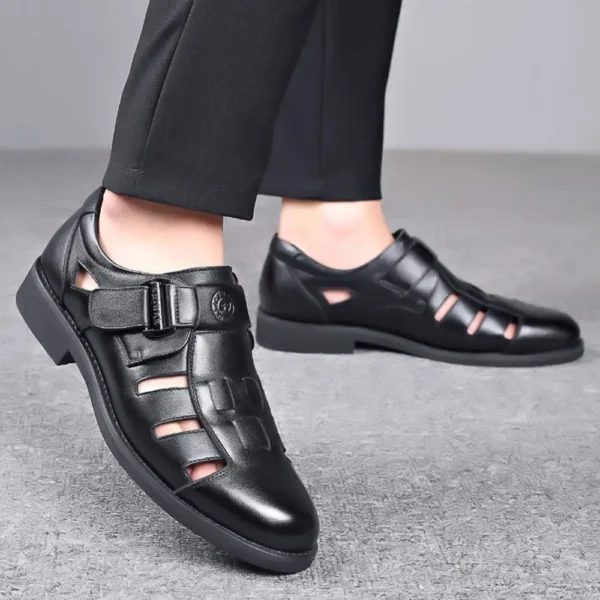 Klassische Business PU Sandalen Männer Bequeme Atmungsaktive Geschlossene Schuhe PVC Sohle Outwear Hohl Leder Schuhe Herbst 4