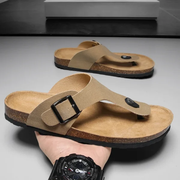 Kork-Hausschuhe für Herren, lässige Komfort-Sandalen, Sommer-Flip-Flop, Outdoor, rutschfeste Strandschuhe, modische Jugend, atmungsaktive Gezeiten-Hausschuhe 2