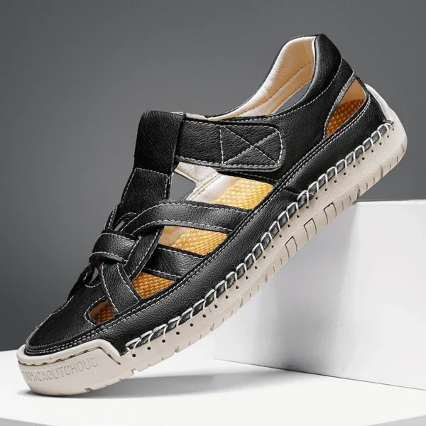 Mode Hohe Qualität Handgemachte Sommer Leder Sandalen Männer Atmungsaktive Aushöhlen Schuh Outdoor Weiche Sohle Männer Gleitschutz Strand Sandalen 2