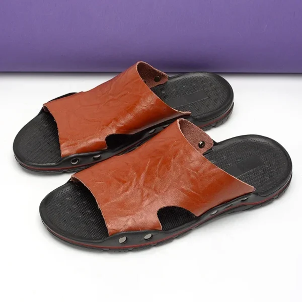 Sandals Men's Leather Classic Fashion Summer Men's Slippers Comfortable Soft PU Leather Lightweight Men's Beach Slippers Slides 2