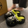 Perlenkette, klobige Plateau-Sandalen für Damen, 2024, Sommer, dicke Sohle, Strandsandalen, Damen, Blumen, rutschfeste EVA-Clogs, Gartenschuhe 5