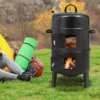 3-in-1-BBQ-Holzkohlegrill, 84 x 40 cm, geräucherter BBQ-Raum mit Temperaturanzeige für BBQ, Camping, Terrasse, Garten