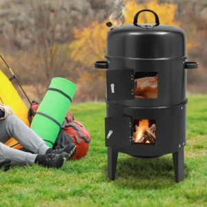 3-in-1-BBQ-Holzkohlegrill, 84 x 40 cm, geräucherter BBQ-Raum mit Temperaturanzeige für BBQ, Camping, Terrasse, Garten