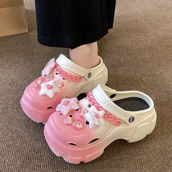 Farbverlauf dicken Boden atmungsaktive Sandalen weiblichen Sommer draußen tragen Mode Cartoon Zubehör DIY Erhöhung rutschfeste Sandalen 3