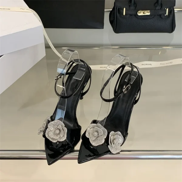 Mode High Heels Sexy Spitz Strass Blume Schnalle Sommer Frauen Sandalen Party Hochzeit Schuhe 6