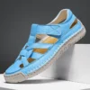 Mode Hohe Qualität Handgemachte Sommer Leder Sandalen Männer Atmungsaktive Aushöhlen Schuh Outdoor Weiche Sohle Männer Gleitschutz Strand Sandalen 5