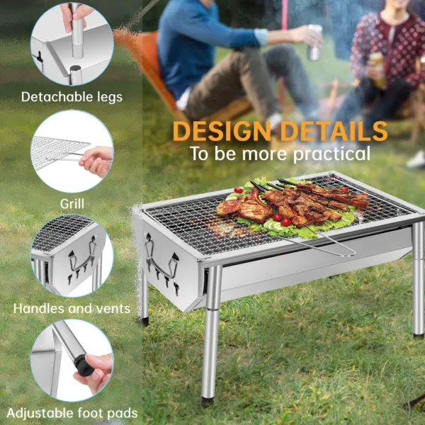Picknickgrill Edelstahl Holzkohlegrill Kleiner Grill Portable Campinggrill Abnehmbare BBQ Grills für Outdoor Garten Party usw. ( 2