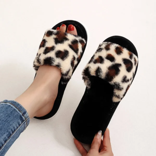 Herbst Winter Leopard Print Hausschuhe frauen Mode Plüsch Fell Rutschen Hause Flip-Flops Innen Warme EVA Anti Slip Wohnzimmer schuh