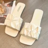 Sommer Hausschuhe Für Frauen Flip-Flops Wohnungen 2024 Neue Plissee Koreanische Hausschuhe Frauen Sandalen Grün Slip Auf Schuhe Große Größe 35-42 2