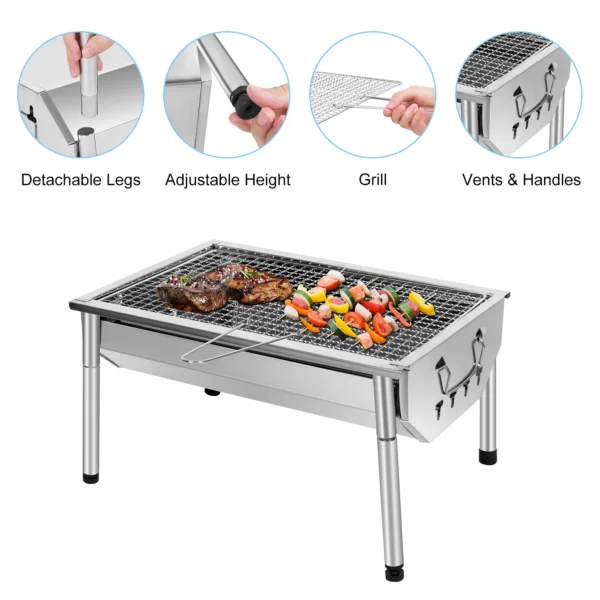 Picknickgrill Edelstahl Holzkohlegrill Kleiner Grill Portable Campinggrill Abnehmbare BBQ Grills für Outdoor Garten Party usw. ( 6