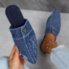 Frauen Hausschuhe Bequeme Vielseitige Hausschuhe Frauen Denim Runde Kappe Flache 2025, Neue Strand Sandalen Rutschen Frauen Zapatos De Mujer 5