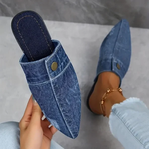 Frauen Hausschuhe Bequeme Vielseitige Hausschuhe Frauen Denim Runde Kappe Flache 2025, Neue Strand Sandalen Rutschen Frauen Zapatos De Mujer 5