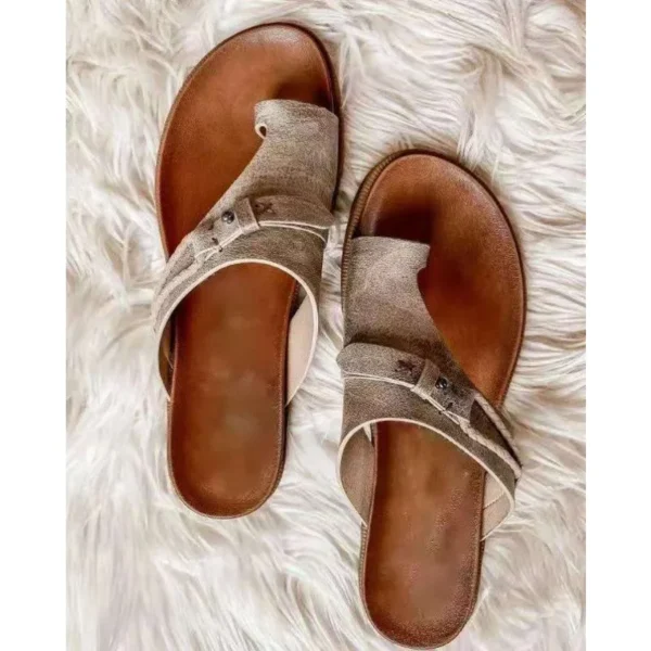 2024 Sandalen für Damen, orthopädische Hausschuhe zur Korrektur von Ballenzehen, Leder-Ringzehen-Sandale, bequeme Plattform, flache Damenschuhe, Übergrößen 43 4