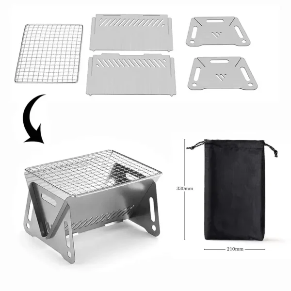 Outdoor Camping BBQ Grill Edelstahl Klappbarbecue Grill Holzofen Campingkocher Holzkohlegrill Camping BBQ Ausrüstung 6