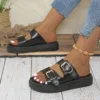 Casual Sandalen Damen Leder Metall Knöchel Schnalle Riemen Sommer Strand Damen Low Heel Sportschuhe Handgemacht